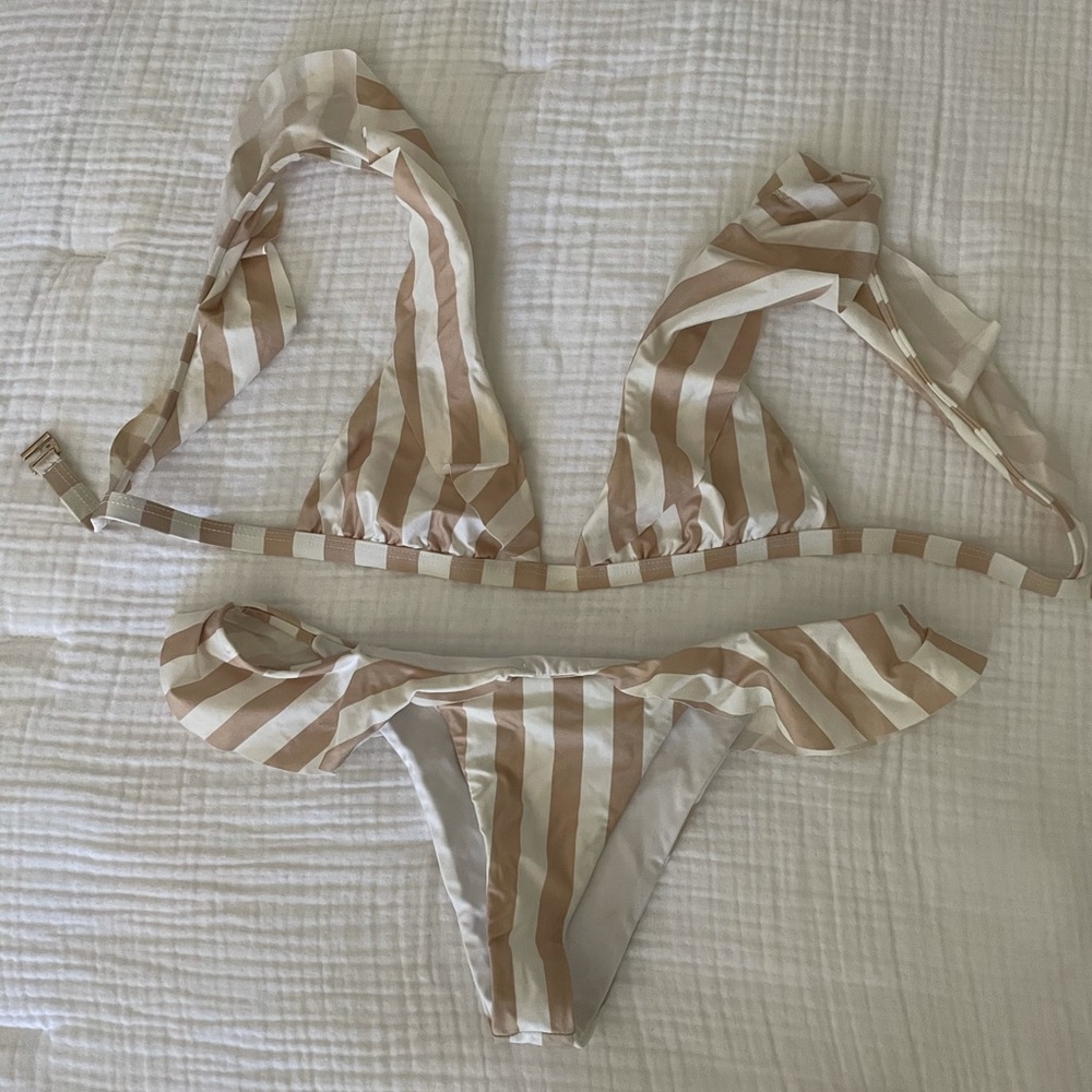 Beach Riot Tan and White Striped Bikini